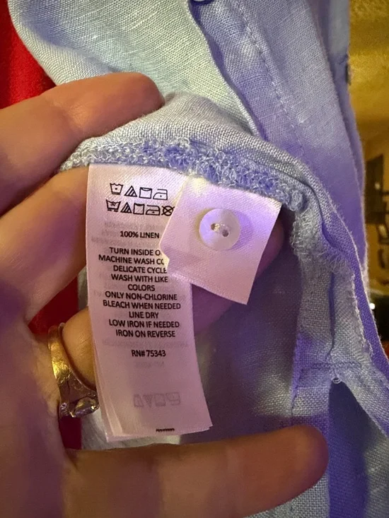 Tahari Linen Button Down Long Sleeve Blouse - Size M - Blue twill linen - Picture 4 of 8